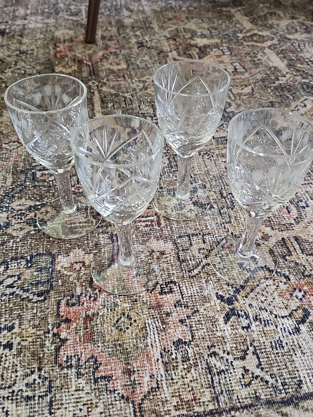 Set of 4 Vintage Bohemian Cut Crystal Small Wine Glasses